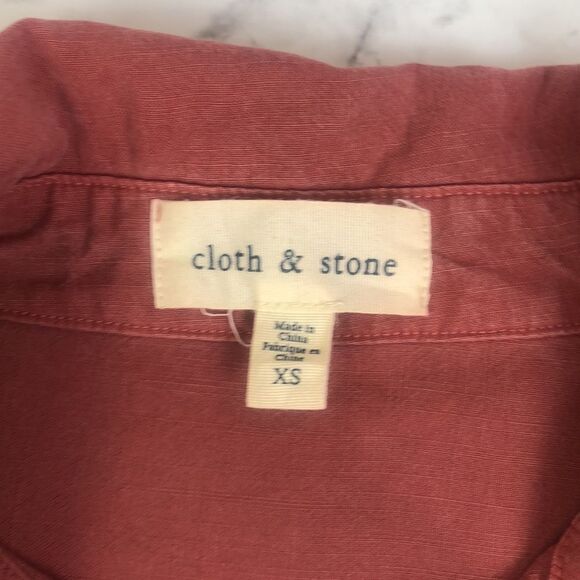 Anthropologie Cloth & Stone Pink Red Tiered Fringe Button Down Top Size XS / Ext - Picture 4 of 14